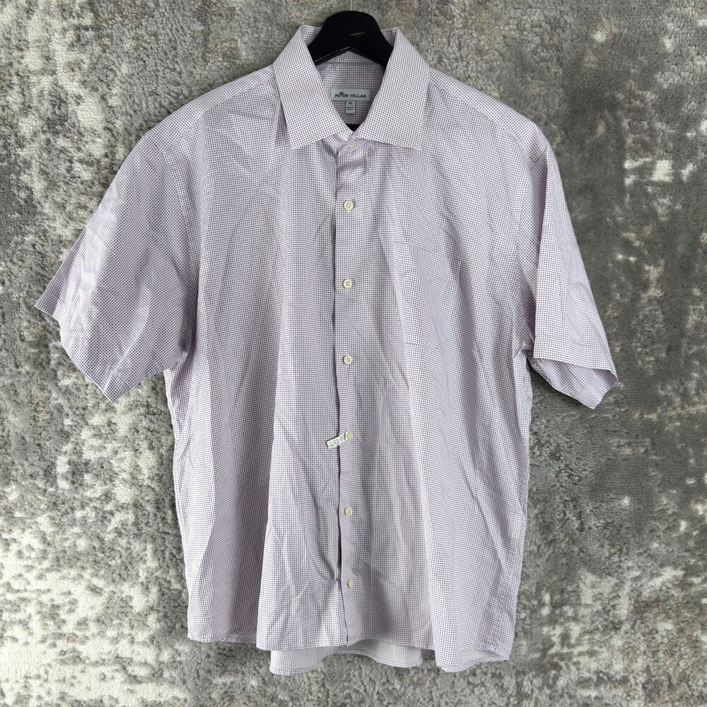 Peter Millar Size XL Polka Dot Career Casual Button Shirt Purple Short Sleeve